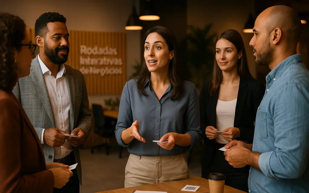 pitch de 60–90 segundos em rodada de negócios